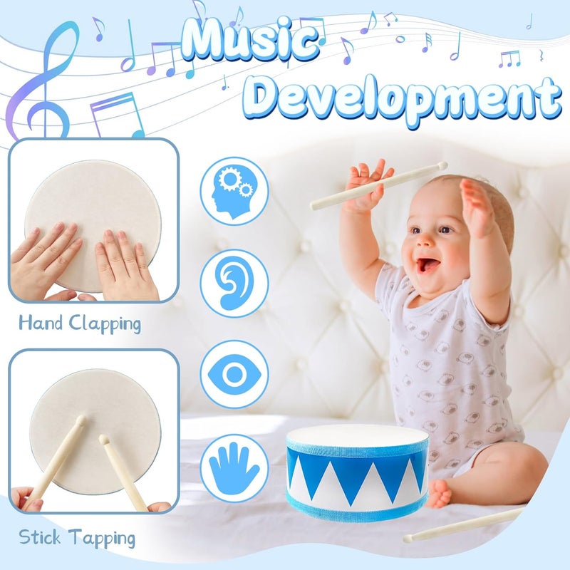 Xeehwb Kids Drum Set,8 Inch Wooden Drum Toys,Educational Baby Musical Toy with an Adjustable Strap and 2 Drumsticks,Sensory Musical Instrument Toys for Toddler,Kids,Boys & Girls - Image 4